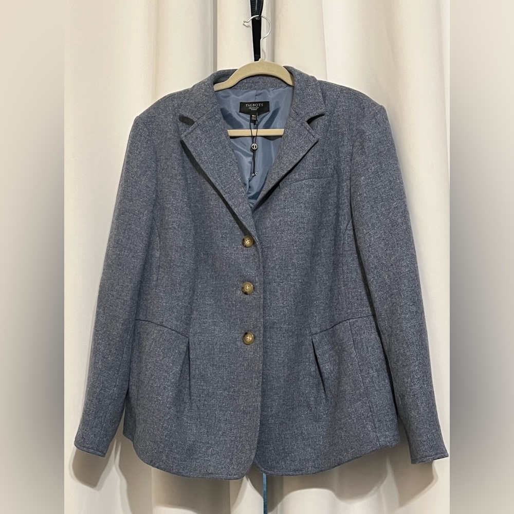 100% wool Talbots women size 16 W Heather blue, tweed blazer fully lined